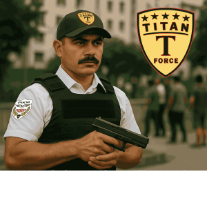 Professional security guard in uniform from Titan Force providing certified security services in Malaysia Titan Force Security Guard armed guards